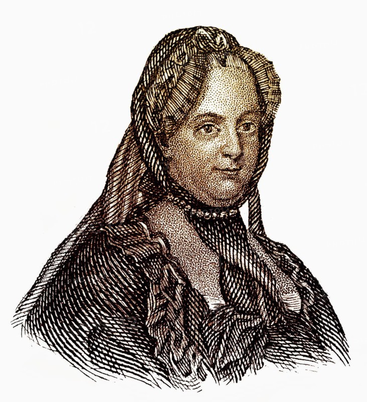Maria Theresa of Austria, 1717 - 1780, Archduchess of Austria and Queen of Hungary, Croatia and Bohemia, historical engraving, 19th Century, Maria Theresia von Österreich (1717 - 1780), eine Fürstin aus dem Hause Habsburg, Erzherzogin von Österreich und Königin von Ungarn, Kroatien und Böhmen, historischer Stich