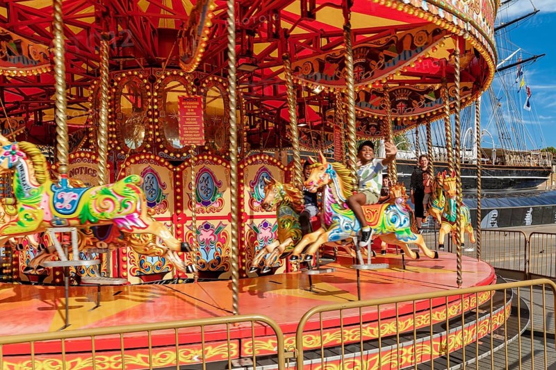 Children's carousel at Greenwich harbour, Royal Borough of Greenwich, London, England, Great Britain, London, South England, Great Britain