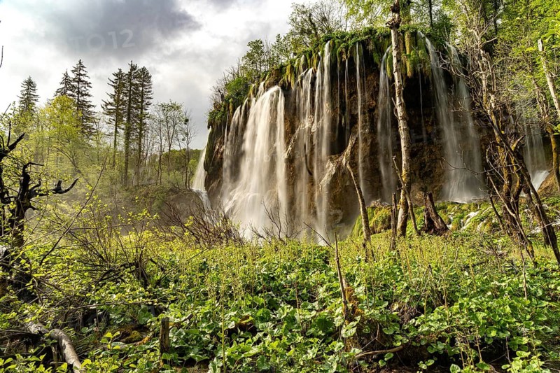 The Veliki Prstavac waterfall in Plitvice Lakes National Park, Croatia
