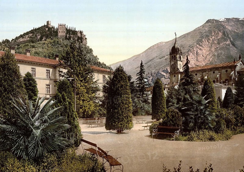 General view, Arco, Lake Garda, Italy, Historical, digitally restored reproduction from a 19th century original, 1880, Record date not stated