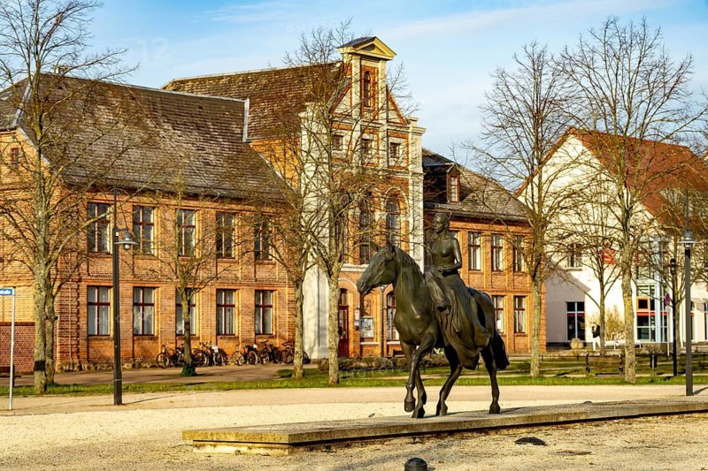 Equestrian statue of Alexandrine, Princess of Prussia in Ludwigslust, Mecklenburg-Vorpommern, Germany