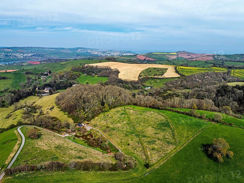 Farms and Fields over Newton Abbot from a drone, Devon, England, United Kingdom