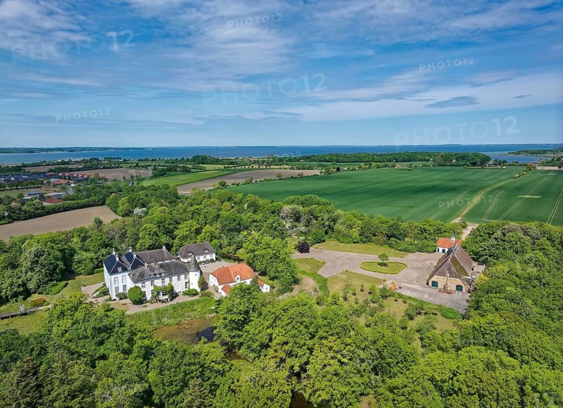 Aerial view of Gelting Castle. The castle is located on the outskirts of Gelting. Schleswig-Holstein, Germany