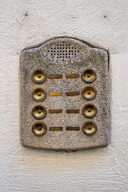 Old, rustic intercom system, doorbell on a house wall, Lindau, Bavaria, Germany