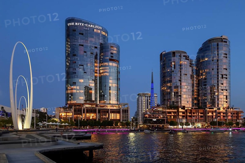 Skyline at Elisabeth Quay, blue hour, blue hour, harbour, Perth, State of Western Australia, Australia