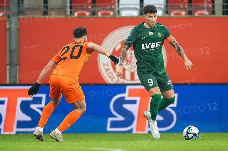 LUBIN, POLAND - DECEMBER 15, 2023: Football match Polish PKO Ekstraklasa between KGHM Zaglebie Lubin vs Slask Wroclaw 1:2. In action Erik Exposito