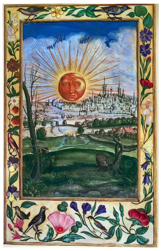 The rising sun, phases of alchemical work, historical illustration, digitally edited, alchemy, science, philosophy, natural philosophy, experiment, research