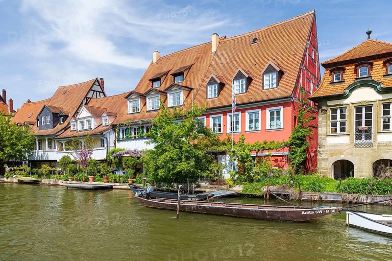 Old small half-timbered houses on the Regnitz, the so-called fishermen's houses or Little Venice, Bamberg, Bavaria, Germany