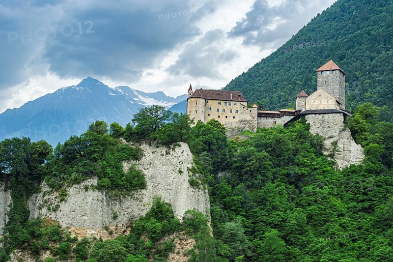 Tyrol Castle, medieval ancestral castle of the Counts of Tyrol and since 2003 the seat of the South Tyrolean Provincial Museum of Cultural and Regional History in Dorf Tyrol near Meran, Burggrafenamt, South Tyrol, Italy