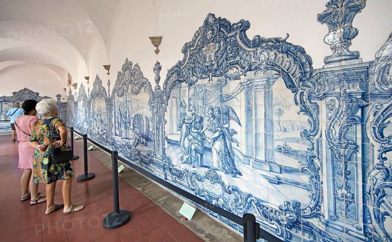 Tile paintings in the cloister, Franciscan church, historic old town, Salvador, State of Bahia, Brazil