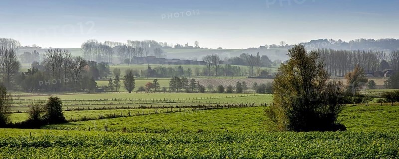 Rural landscape showing farmland at the Pays des Collines in the Flemish Ardennes, Hainaut, Belgium