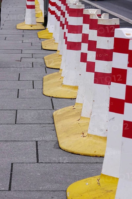 Security barrier for an event, large city at night, Germany