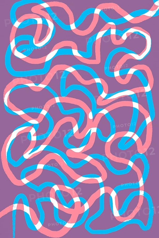 A vibrant display of intertwined pink, blue, and white squiggles on a violet background, creating a dynamic and playful abstract pattern. Perfect for modern design projects