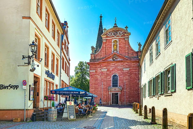 Schlossgasse and Our Lady's Church in Aschaffenburg, Bavaria, Germany