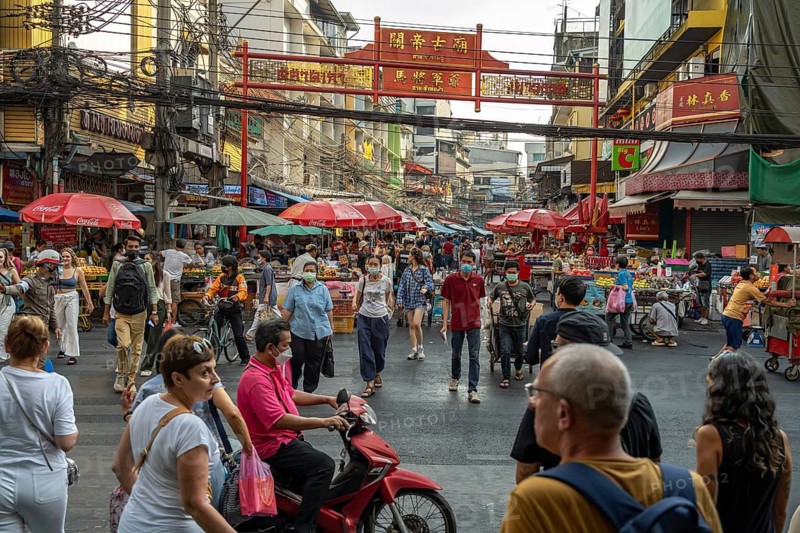 Busy street in Chinatown, Bangkok, Thailand