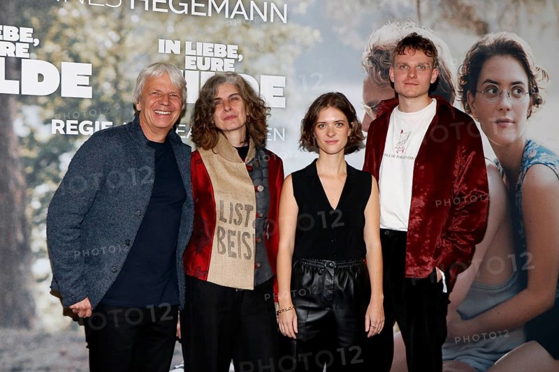 Andreas Dresen (director), Laila Stieler (screenplay), Liv Lisa Fries and Johannes Hegemann at the premiere of IN LIEBE, EURE HILDE at the cinema in Berlin's Kulturbrauerei, Berlin on 14 October 2024