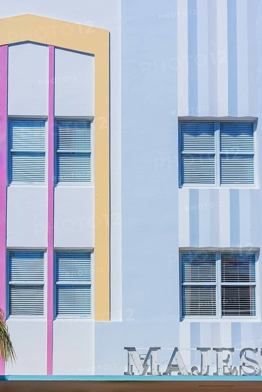 Art deco hotel facade, Ocean drive, South Beach, Miami, Florida, USA