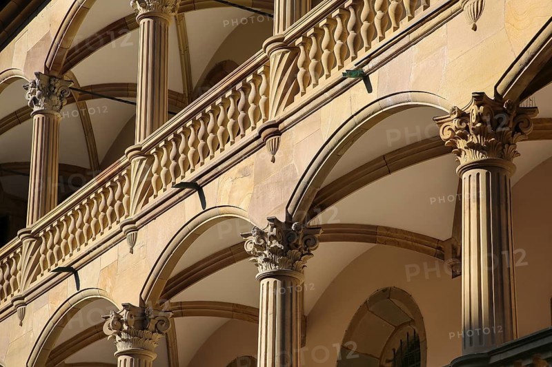 Old Palace Stuttgart, former moated palace, princely residence, 14th century seat of the Counts of Württemberg, court chamber, today Renaissance palace, architect Aberlin Tretsch, Württemberg State Museum, arcades, historic building, architecture, columns, state capital, Stuttgart, Baden-Württemberg, Germany