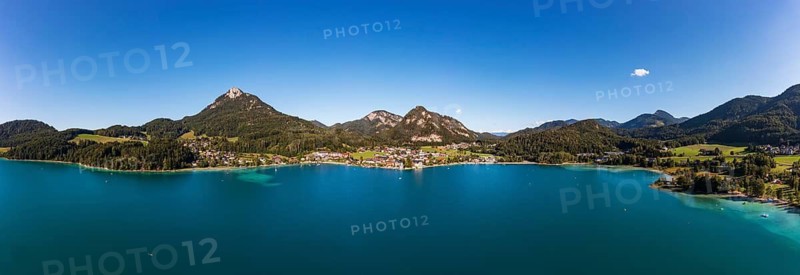 Drone shot, panorama shot, Fuschlsee, Fuschl am See, Alpine foothills, Salzkammergut, Land Salzburg, Austria
