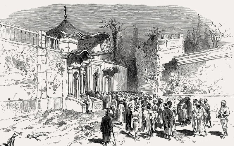 People waiting before the Imperial Gate, Sublime Porte, Constantinople, Ottoman Empire, 1876