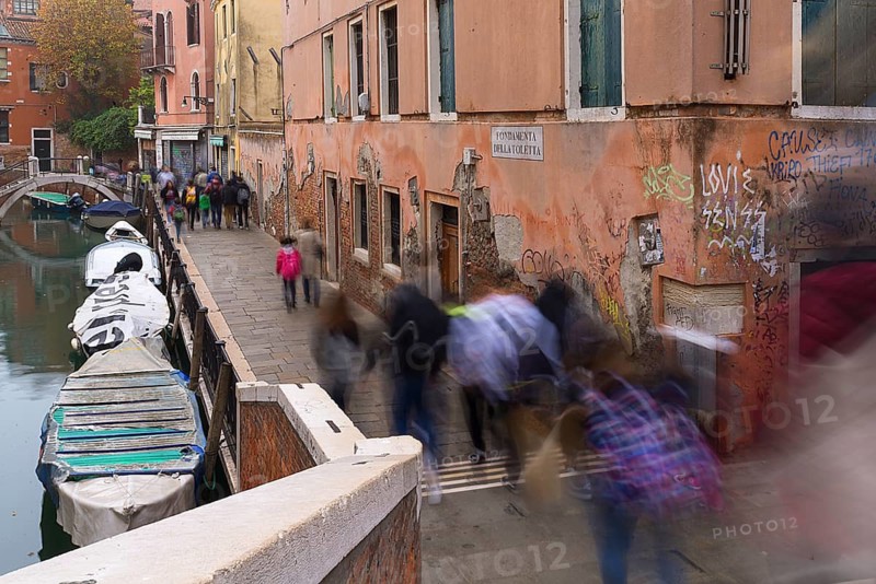 Students on their way to school, Venice, Veneto, Italy
