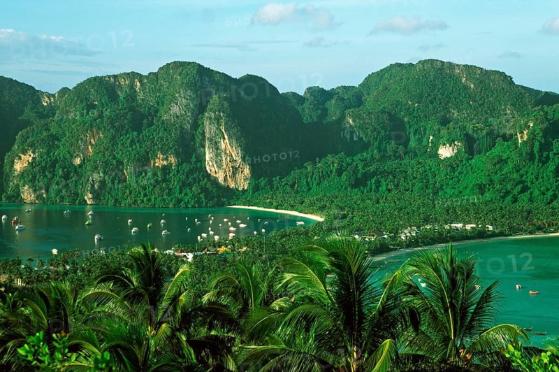 View of the island from the viewpoint one year in front of the tsunami, Ko Phi Phi Don, Thailand, December 2002, vintage, retro, old, historic