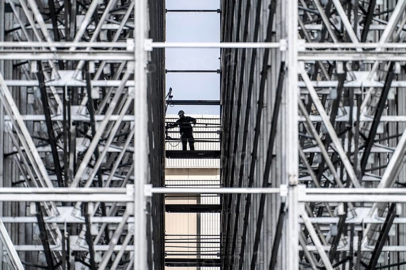 Construction of a high-bay warehouse, storage system for high space utilisation, in steel construction, North Rhine-Westphalia, Germany