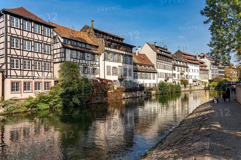 Half-timbered buildings on the Ill in the La Petite France tanners' quarter, Strasbourg, Alsace, France