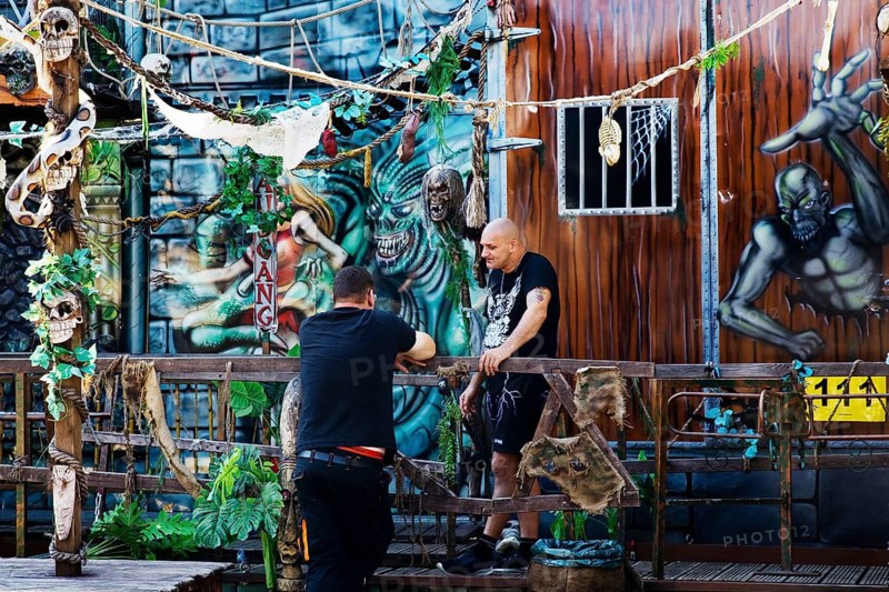 The ghosts of the night chatting in the morning, Ghost fairground shop, Ghost Jungle, Cranger Kirmes, Herne, Ruhr area, Germany