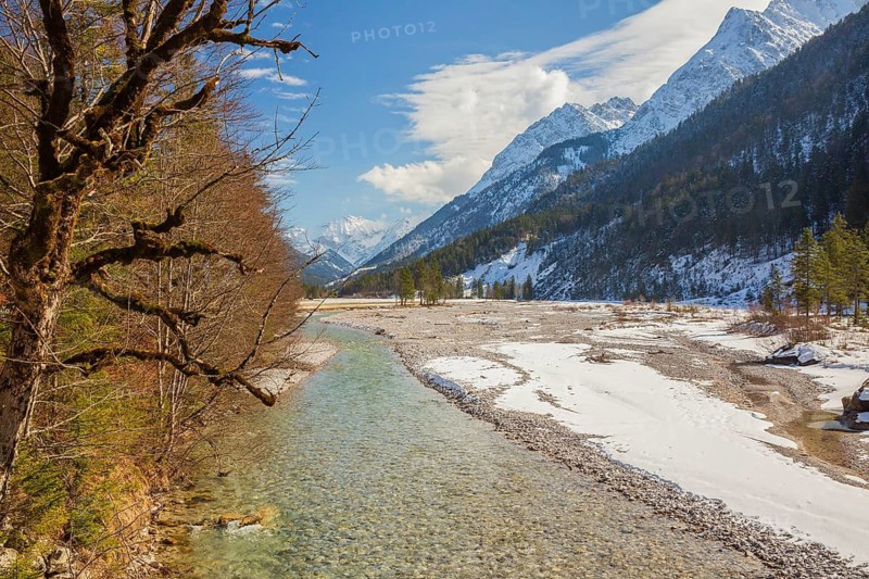 Isar valley nature conservancy area. The wild Isar river flows through its gravel bed