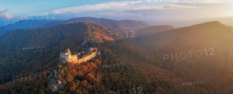 Aggstein castle ruins at sunrise, Schönbühel-Aggstein, Wachau, Lower Austria, Austria