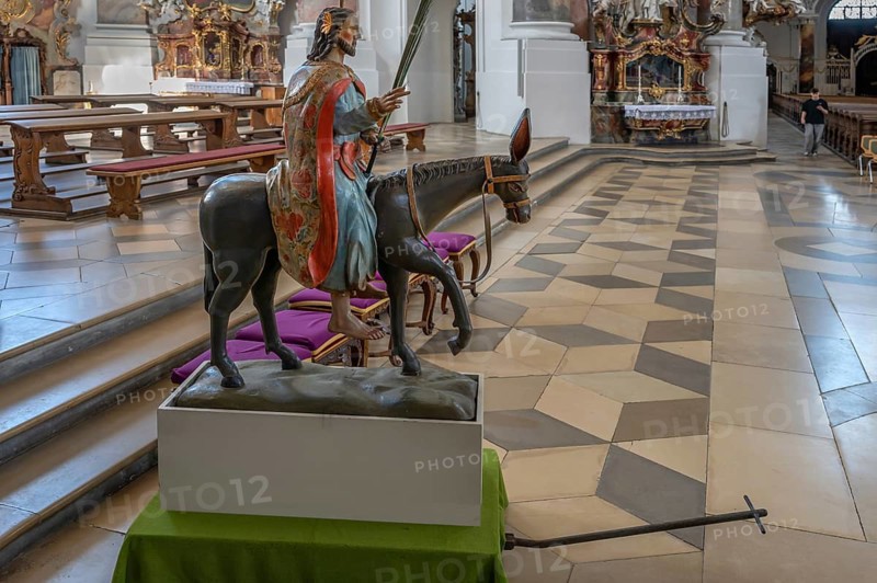 Palmesel in the Basilica of St Alexander and St Theodor, Sebastian-Kneipp-Straße 1, Ottobeuren, Unterallgäu, Bavaria, Germany