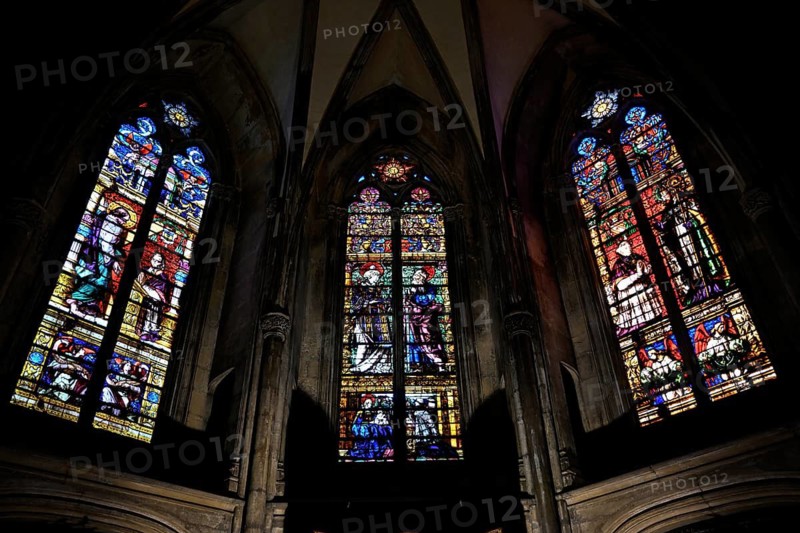 Church windows in the Gothic cathedral of Saint-Étienne, St Stephen's Cathedral, Metz, Grand Est region, France