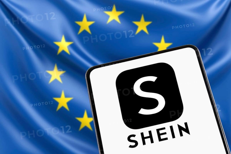 Shein app logo online shop from China with EU European Union flag online trading ecommerce on a mobile phone in Stuttgart, Germany