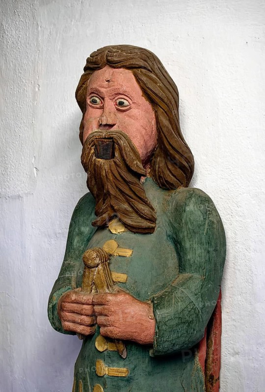 Master millwright, formerly also called mill doctor, carved mill figure from 1704, Museum and technical display facility Höfgen watermill near Grimma, interior photograph, Saxony, Germany