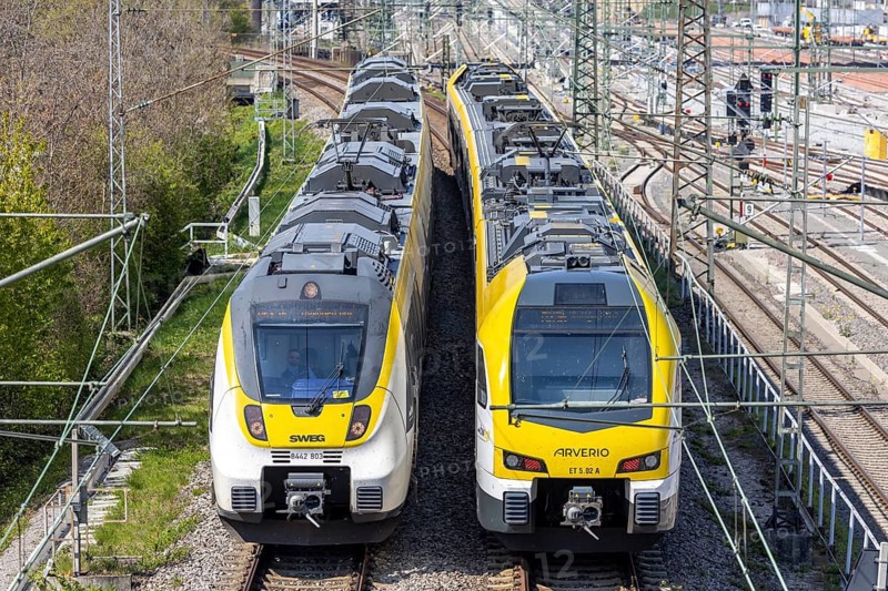 Regional trains SWEG and Arverio trains in Stuttgart Untertürkheim, Germany
