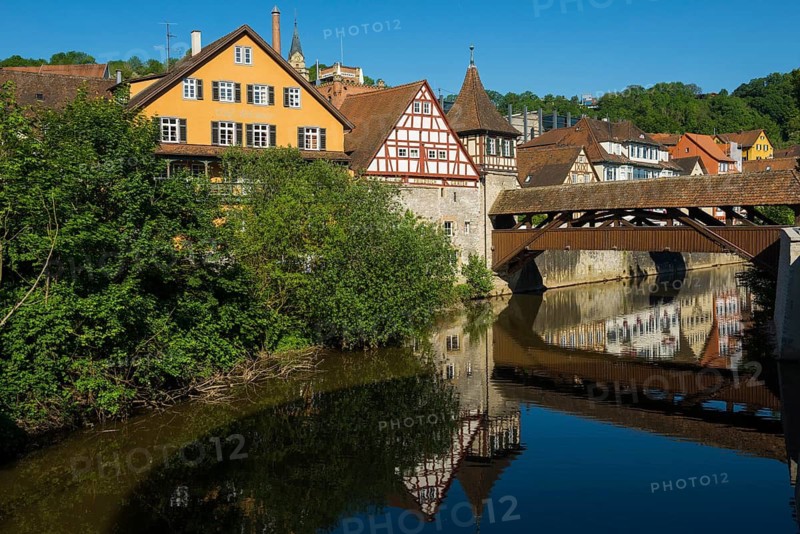 Medieval town and half-timbered houses, Schwäbisch Hall, Old Town, Kocher Valley, Kocher, Hohenlohe, Franconia, Baden-Württemberg, Germany