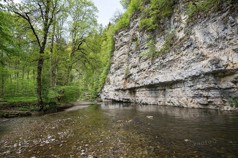 Steep cliffs and river, Wutach Gorge, Bonndorf, Baden-Württemberg, Black Forest, Germany