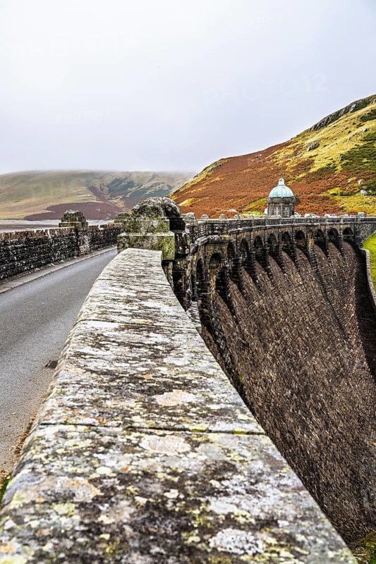 Autumn colors over Craig Goch Dam, Elan Valley Reservoirs, Elan Valley, Rhayader, Powys, Wales, UK