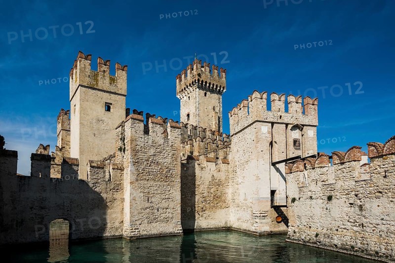 Medieval lakeside castle, Castello Scaliger, Scaliger Castle, Sirmione, Lake Garda, Brescia province, Lombardy region, Italy