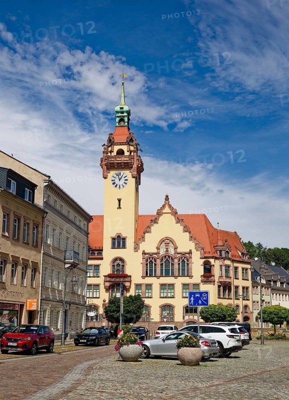 Art Nouveau town hall, market square, Waldheim, Saxony, Germany