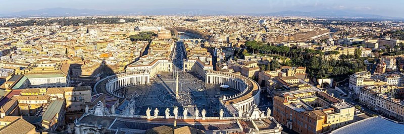 Rome St Peter's Square in the Vatican Skyline from above Panorama in Rome, Italy