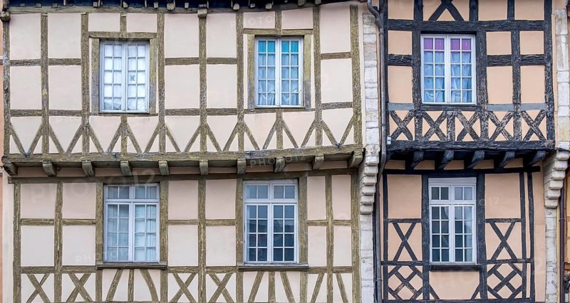 Half-timbered house facades in Chalon-sur Saone, Département Saône-et-Loire in the Bourgogne-Franche-Comté region, Burgundy, France