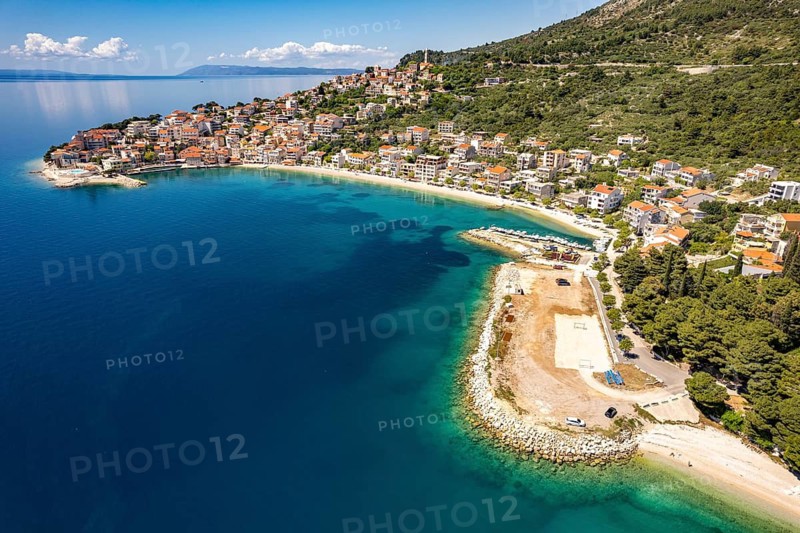 City view and beach of Igrane seen from the air, Croatia