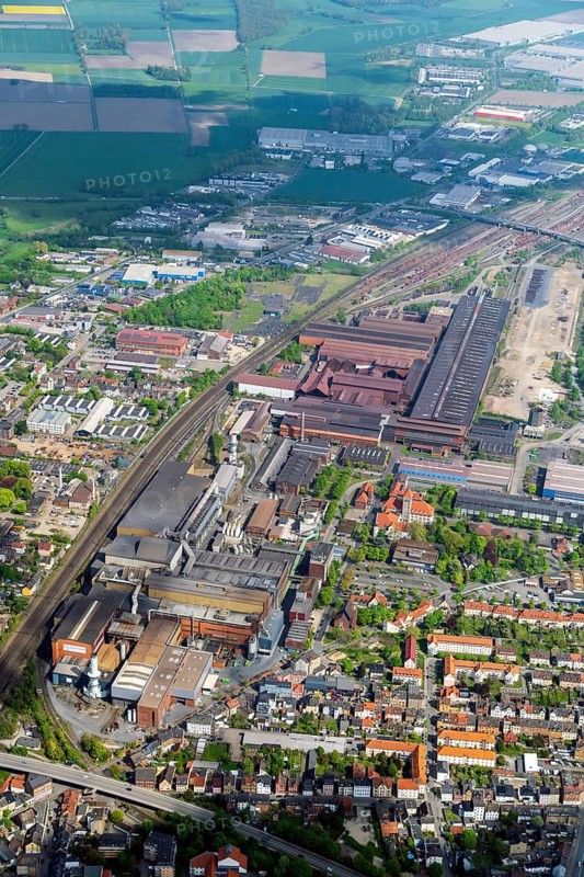 Aerial view, Peiner Träger GmbH, Salzgitter AG, steelworks, steel, smelter, industry, Träger, economy, Peine, Lower Saxony