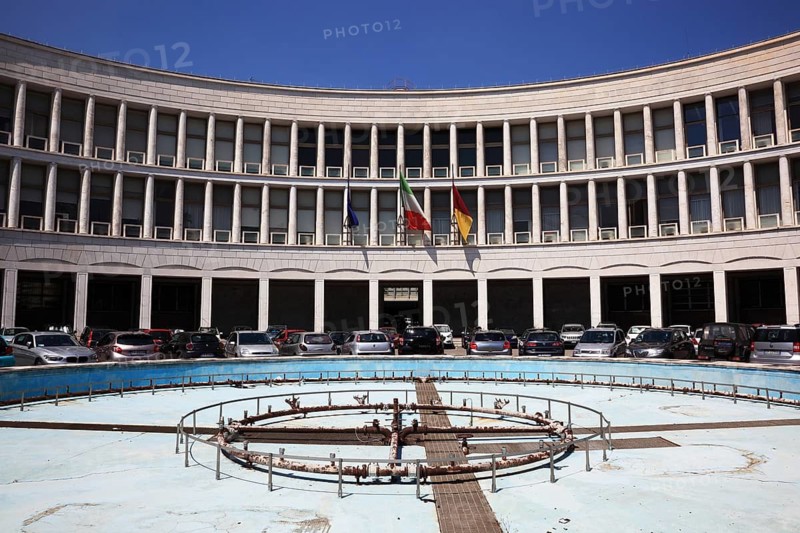 Palazzo dell'INA, with no longer functioning fountain, Esposizione Universale di Roma, Universal Exposition of Rome, EUR, Italy