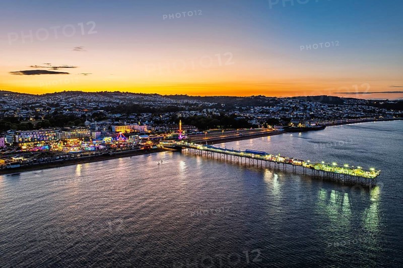 Night over Paignton Pier, English Riviera, Torbay, Devon, England, United Kingdom