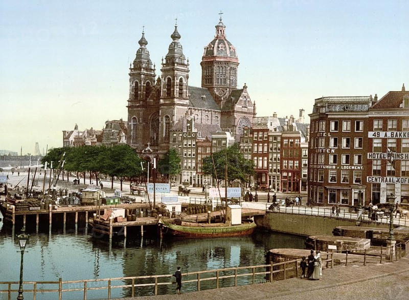 Basilica of St Nicholas, Sint-Nicolaasbasiliek in Amsterdam, Netherlands, ca 1895, Historical, digitally restored reproduction from a 19th century original, Record date not stated