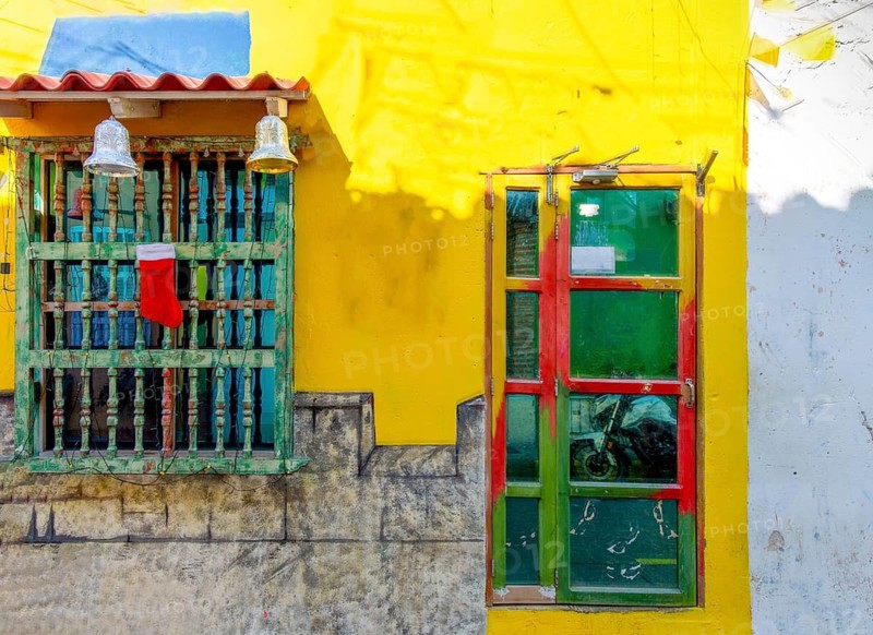 Colombia, Scenic colorful streets of Cartagena in historic Getsemani district near Walled City, Ciudad Amurallada, a UNESCO world heritage site