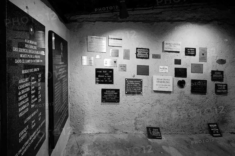 Memorial plaques in the camp crematorium, former beech forest concentration camp, now a concentration camp memorial, Weimar, Thuringia, Germany